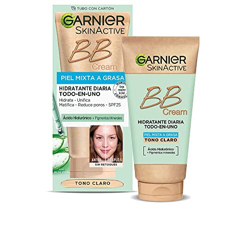 GARNIER Skin Active - BB Cream (para peles mistas a gorduras, com SPF 25, ácido hialurónico, extrato de aloé vera e pigmentos minerais, hidratados, unifica, corrige e ilumina) Tom claro - 50 ml