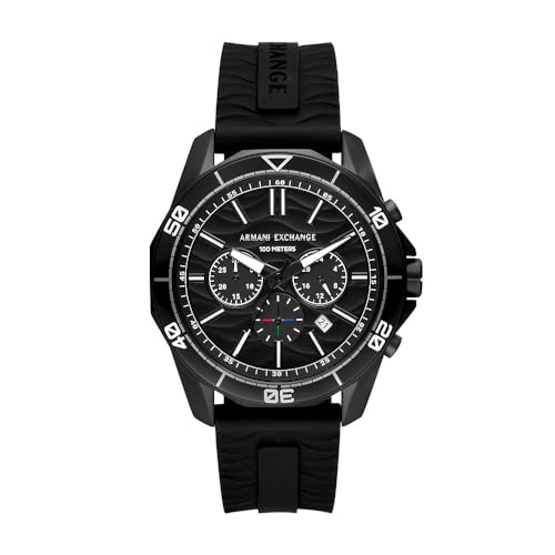 Armani Exchange Relógio homem, movimento cronógrafo de quartzo e caixa 44 mm com correia de silicone