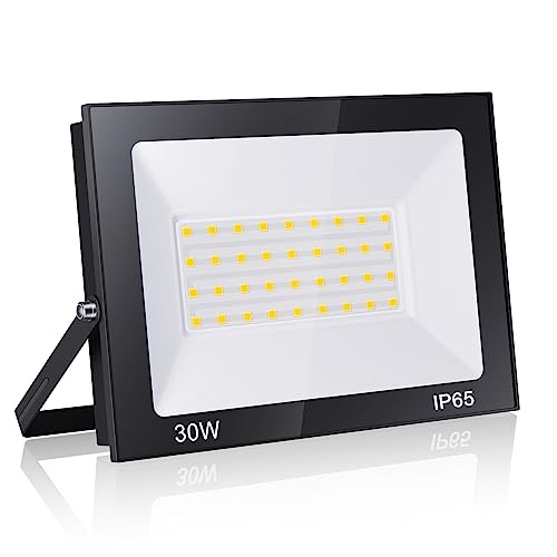 loyal Foco LED exterior 30 W, alto brilho 3000 LM projetor LED exterior iluminação 6000 K branco frio, luz de segurança impermeável IP65, candeeiro LED parede teto para jardim garagem terraços parque