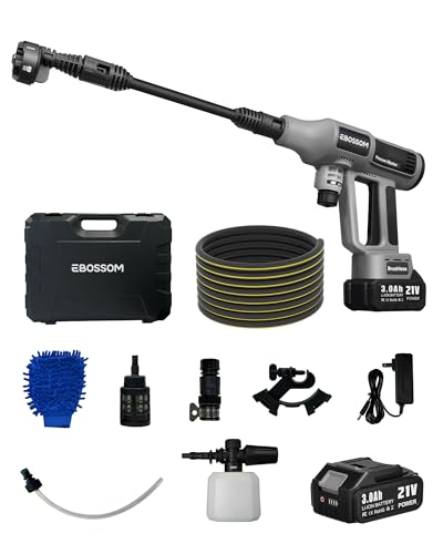 Hidrolimpeza de alta pressão de bateria de 65 bar, ajustável 6 em 1, máquinas de lavar a pressão móvel, adequado para lavagem de automóveis, rega de plantas, Pressure Washer (2 x 3 Ah baterias)