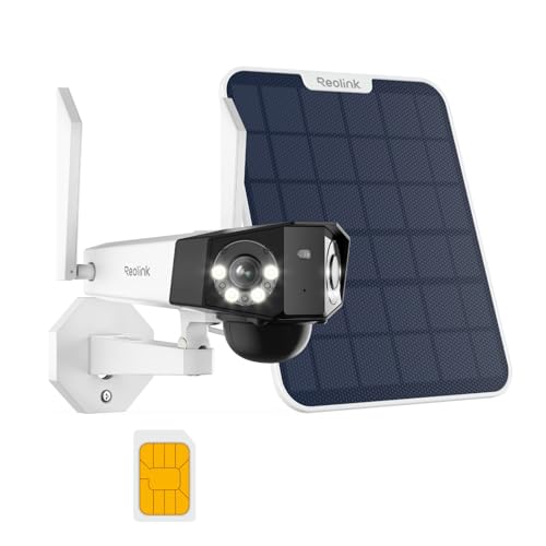 Reolink 4K Câmara de vigilância 3G/4G LTE de lente dupla de 180°, câmara de exterior sem fios com bateria solar, deteção de pessoa/veículo / animais de estimação, compatível com nuvem / Alexa, Duo 2