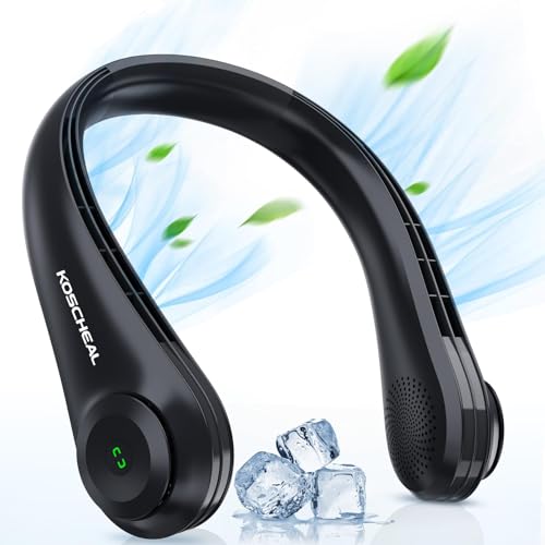 KOSCHEAL Ventoinha de pescoço, 5000 mAh ventilador de suspensão, portátil, sem pás com 3 velocidades, Cooling Neck Fan com fluxo de ar de 360 °| para escritório desportivo (preto-5000 mAh)