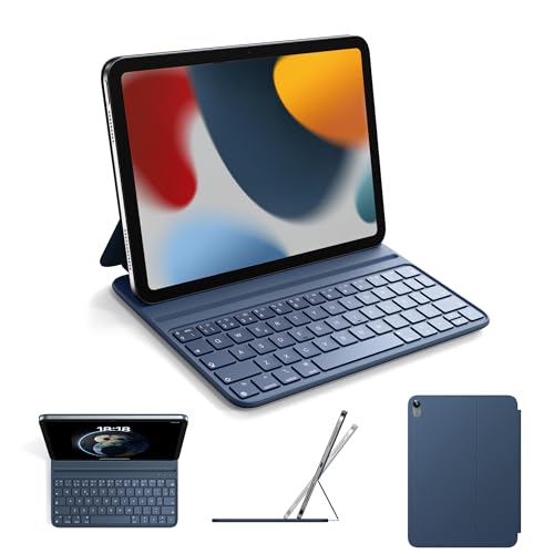 HOU Teclado iPad 10 geração 2022/11 geração A16 2025, capa magnética, dois ângulos de suporte, ergonómico, espanhol Ñ teclado, pele sintética, esbelto, azul