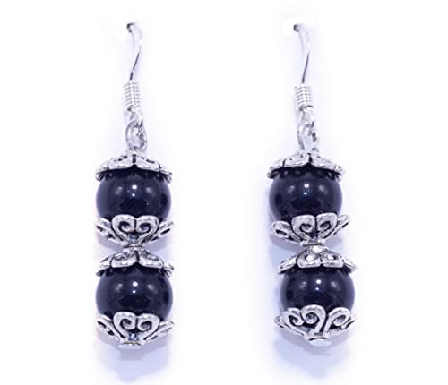 NILUXE DESIGN -Pendientes Mujer Piedras Naturales Estilo Bohemio Vintage - Pendientes Colgantes Mujer Gancho Plata 925 o Acero Inoxidable Dorado- Piedra Semipreciosa Amuleto (Plateado Obsidiana)