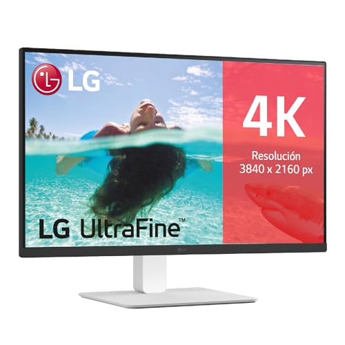 LG 27US550-W Monitor 4K UltraHD, 27 polegadas, IPS, 3840 x 2160, HDMIx2 2.0, SuperResolution+, classificação F, ajuste de posição, 60 Hz, 5 ms, branco