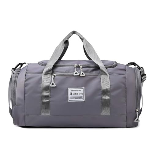 Vllcsla Saco desportivo para homem e mulher, saco desportivo ginásio com bolso húmido, com compartimento sapatos, saco de viagem impermeável e resistente ao desgaste, 28L, cinzento, Sacos semanal