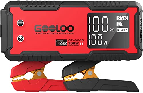 GOOLOO GT4000S Arrancador de carros, 4000A Acionador de baterias de carro Supersafe carregamento rápido bidirecional de 100 W/12 V Booster iniciador de baterias (para 12,0 L de gasolina ou 10,0 L de