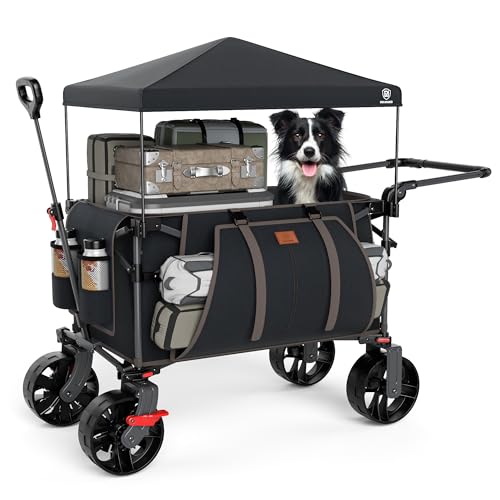 EVER ADVANCED Carrinho de praia de festival carrinho dobrável de 228 L com rodas com toldo removível, carrinho de campismo resistente de 150 kg de impulso e tração com 3 bolsos grandes, carrinho de