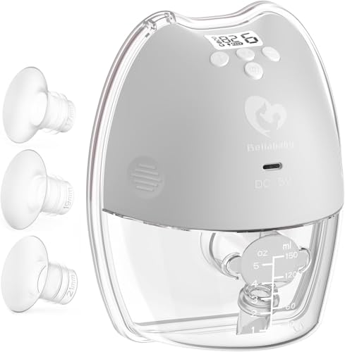 Bellababy Lanches elétrico mãos livres portátil, silencioso e sem dor, 4 modos e 9 níveis de sucção, fácil de montar/desmontar, inserção de 17, 19 e 21 mm, 1 peça, Breast Pump