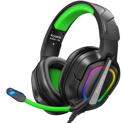 Krysenix PG2 Auriculares Gaming para PS4, PS5, PC, Xbox, Switch, capacetes de jogo com som de microfone estéreo IA, capacetes de cancelamento de ruído, capacetes com conector de 3,5 mm e luz RGB