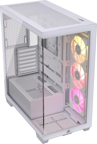 CORSAIR iCUE Link 3500X RGB Media-torre ATX caixa de PC - vidro temperado panorâmico - compatível placa base de conexão inversa - 3 ventiladores CORSAIR RX120 RGB incluídos - branco