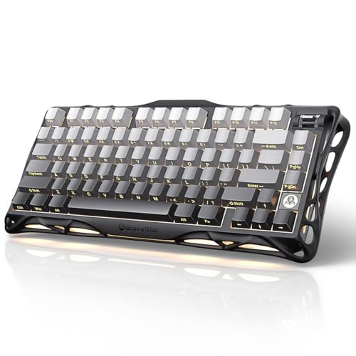 GravaStar Mercury K1 Teclado mecânico Gaming 75% sem fio, design de esqueleto de alumínio, hot-Swap, interruptores lineares, retroiluminação RGB - gradiente preto