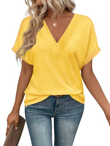 Cuptacc T-shirt mulher manga curta decote em V blusas mulher verão elegantes solto básico top