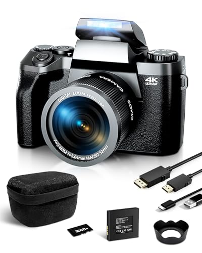 Ade Câmara digital 4K 64MP câmara de fotos com Wi-Fi, câmara digital compacta com zoom digital de 16 x para viagens e Vlogs, ecrã táctil de 4", cabo HDMI, capa para câmara e cartão de 32 GB