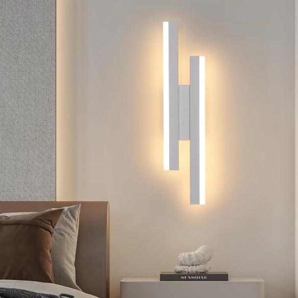 Riserva Aplique parede interior LED, candeeiro de parede moderno branco, 16 W luz de parede de metal, 3 temperaturas de cor 3000 K/4500K/6500K, para quarto, estúdio, sala de jantar, corredor, escada