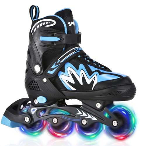 TOMSHOO Patins online para meninas, patins em 4 tamanhos ajustáveis, rodas LED, patins linha para crianças, meninas, adolescentes iniciantes