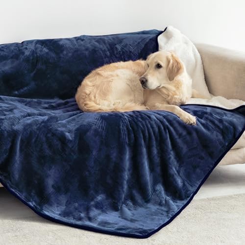Dreamzie - Manta impermeável cão, 127 x 152 cm, manta cão médio reversível e lavável, para sofá e cama, manta cão pequeno em Sherpa - azul-marinho