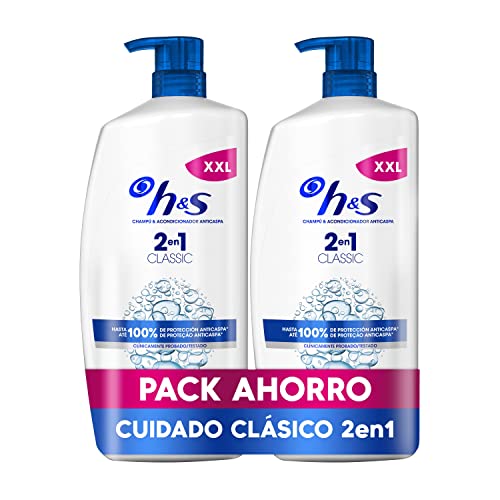 H&S Classic champô e condicionador anti-caspa 2 em 1, 2 x 1000 ml, com dispensador. Até 100% de proteção anti-caspa. Para todos os tipos de cabelo e couro cabeludo. Uso diário. Limpeza profunda, nova