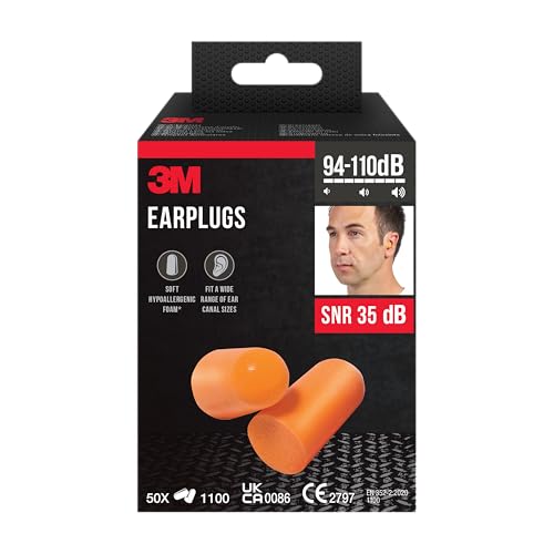 3M Tampões para os ouvidos 1100, conjunto de profissionais, 50 pares/pacote (94-110 dB)