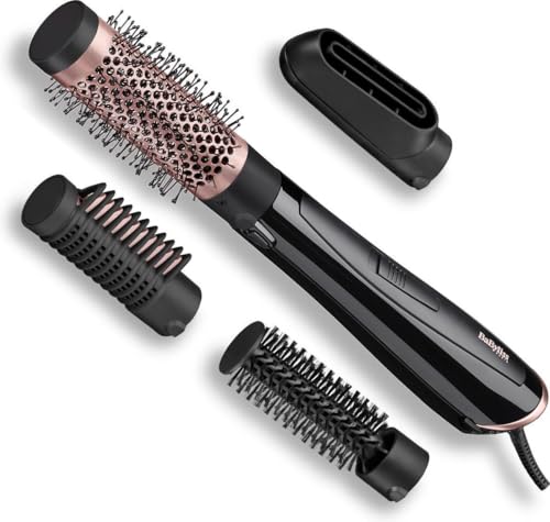 BaByliss Escova de ar quente Perfect Finish AS126E, 1000 W, 4 cabeças intercambiáveis, seca, molde, suave, volume, tecnologia iónica, cabelo macio, brilhante e sem frisar