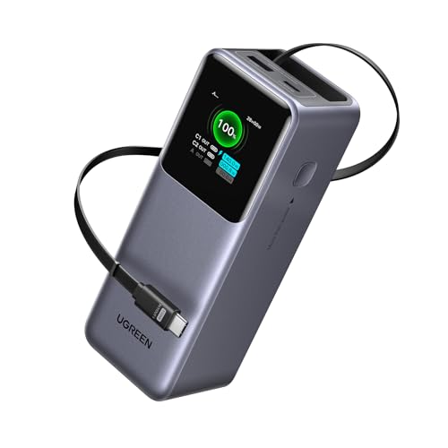 UGREEN Nexode 20000 mAh Banco de energia com cabo traseiro, Power Bank portátil de 165 W carregamento rápido, compatível com iPhone 17 Pro MAX Air/16/15, Galaxy S20, MacBook, portátil DELL, etc.