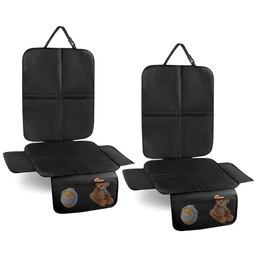 Cozary Protetor de assento de carro para crianças, impermeável e fácil de limpar, tampa traseira para cadeiras de carro, porta-bebés e elevadores, com bolsos de armazenamento, embalagem de 2