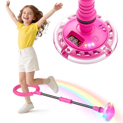 Bola de salto para tornozelo para meninas com contador, temporizador e calculadora de calorias presentes de aniversário para meninas de 5 a 9 anos brinquedo desportivo dobrável a pilhas (rosa)
