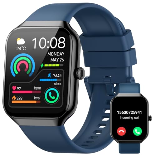 Relógio inteligente homem mulher, Smartwatch 1,96" chamada Bluetooth, monitor de frequência cardíaca/sonho/pedómetro, 113 modos desportivos, pulseira atividade impermeável IP68 para Android iOS Blue