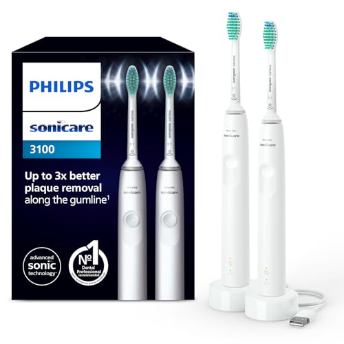 Philips Sonicare 3100, escova de dentes elétrica, escova de dentes sónica, sensor de pressão e temporizador, branco, embalagem dupla, modelo HX3675/13