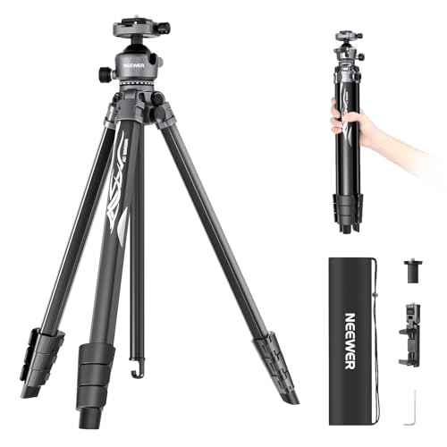 NEEWER LITETRIP LT07 61" Tripé câmara viagem com cabeça esférica perfil baixo com rotação e inclinação placa Arca QR compatível com Peak Design V3 placa tripé eixo central duplo suporte móvel, máximo