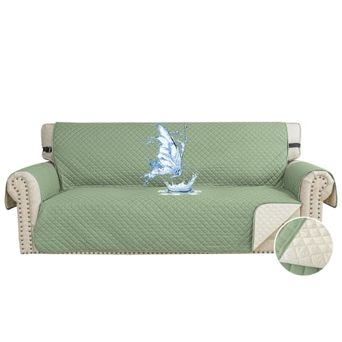CYCMACO Capa para sofá impermeável de 3 lugares, cobre sofás anti-riscos gatos, Couch Cover antiderrapante anti-manchas, universal, com apoios de braços, lavável, verde claro