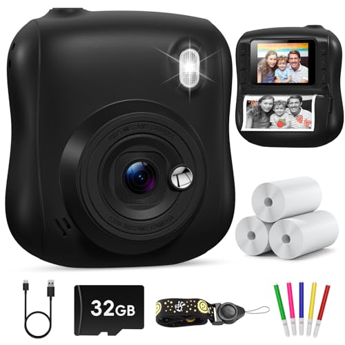Hangrui Câmara fotos infantis instantâneas, 1080 P câmara fotos infantis, câmara instantânea para crianças com cartão de 32 GB, papel de impressão e canetas de cores, presentes brinquedo