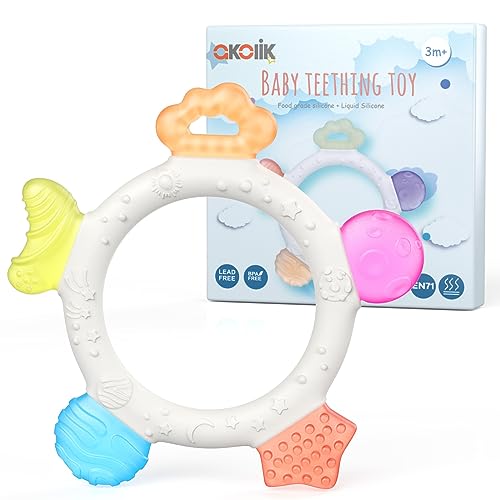 Mordedor bebé, brinquedo de dentição de bebé mordedor de silicone, remo, brinquedo agarrar, acessório de enfermagem, dentição sem BPA para bebés de mais de 3 meses (Estrela C)