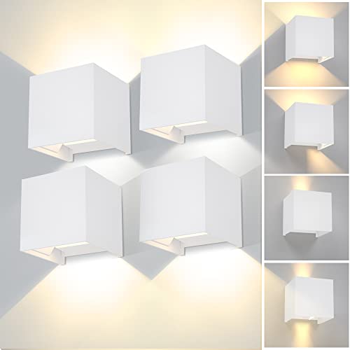 CANMEIJIA Aplique parede exterior 12 W impermeável IP65 candeeiro de parede interior exterior luz quente 3000 K ângulo ajustável candeeiro de parede branco para varanda sala de estar quarto