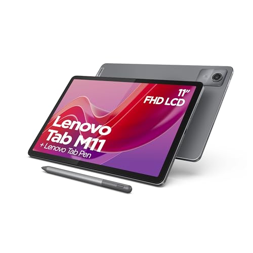 Lenovo Tablet Tab M11, ecrã tátil de 11 polegadas, MediaTek G88, 4 GB de RAM, 128 GB eMMC 5.1, Android 13, cinzento, inclui caneta