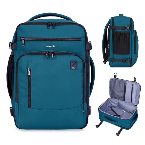 ECOHUB Ryanair Mochila viagem cabine avião 40 x 20 x 25 malas de viagem cabine mala de viagem mala de computador portátil mala de mão Under Seat Eco Pet mochila para bagagem de mão 20 L, A-azul-verde