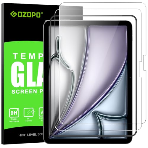 GOZOPO Protetor de ecrã para iPad Air de 11 polegadas M3 (2025)/iPad Air de 11 polegadas M2 (2024) com moldura de instalação 9H HD, película de vidro temperado, [2 peças]