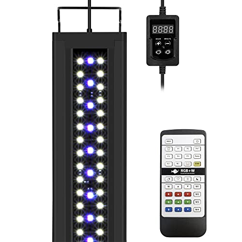 NICREW RGB+W 24/7 Luz de aquário com comando à distância e função de temporizador, LED aquário com espectro completo, ecrã LED aquário impermeável para plantas, 76-90 cm, 27 W, 1350 LM