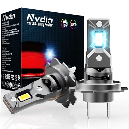 Nvdin lâmpadas h7 led 26000lm, lâmpada para faróis de carro e moto, muito compacto e montagem direta, tamanho halogéneo 1:1, kit de luzes de 12 v para luzes longas ou curtas, 6000 k branco forte