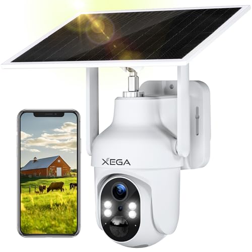 Xega 4G LTE Câmara solar com cartão SIM, 2K HD PTZ câmara exterior painel solar 6 W baterias 10400 mAh, foco e sereia visão noturna em cor PIR deteção humana armazenamento TF/Cloud IP66