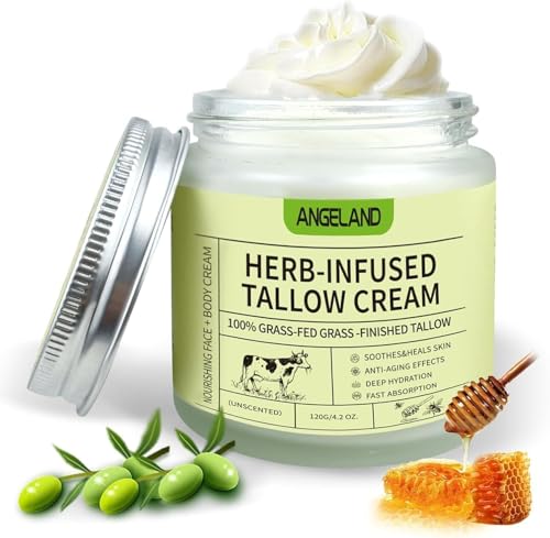 Sebo de Res para a pele, Beef Tallow Cream 120 g, orgânico Bsalerm de sebo e mel, 100 % sebo de Res alimentado com pasto, hidratação profunda para rosto e corpo, sem fragrância, absorção rápida