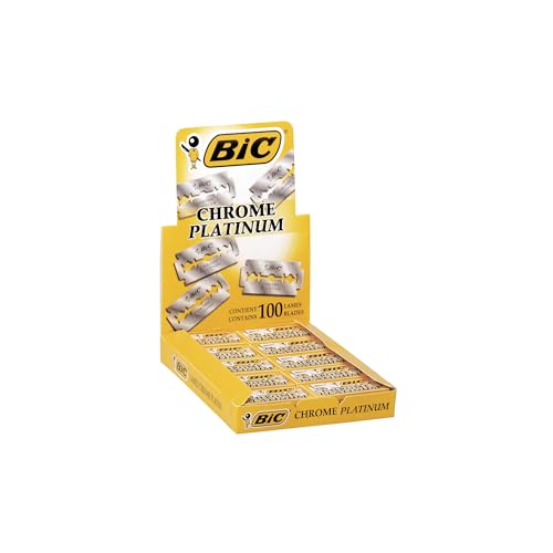 Lâminas de barbear descartáveis BIC Chrome Platinum, lâmina única com dois gumes, 100 unidades (cinco embalagens de 20)