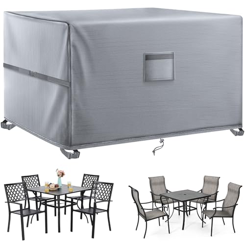 Kovshuiwe - Capa para móveis de jardim resistente ao vento e à prova de vento e anti-UV para mesa de terraço, móveis de vime exterior, cinzento, 125 x 125 x 74 cm