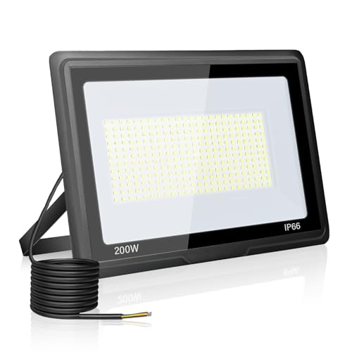 toobettp 200 W Foco LED exterior, projetor LED, 20000 LM holofote exterior, 6500 K, branco frio, impermeável, IP66, projetores exteriores para garagem, jardim, pátio, parque