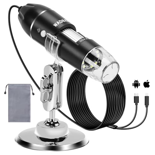 WADEO Microscópio digital, microfone USB digital 1440P HD com aumento 50 x 1600X, câmara de inspeção portátil sem WiFi, microscópio de mão com 8 LED e suporte, para iOS, Android, tablets