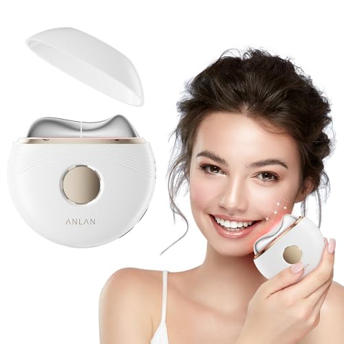 ANLAN Massajador facial EMS com frio calor, GuaSha elétrico reafirmante com luz azul violeta vermelha para rugas Lifting anti-envelhecimento