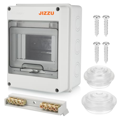 JIZZU Caixa de distribuição de montagem de superfície, caixas de fusíveis impermeáveis IP65 com 5 módulos, caixa estanque exterior elétrica com ferramentas de montagem para espaços húmidos, jardim