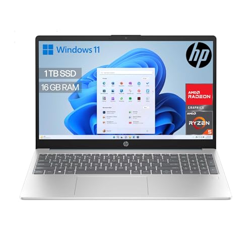 HP 15-fc0241ns Computador portátil FHD de 15,6" (AMD Ryzen 5-7520U, 16 GB RAM, 1TB SSD, AMD Radeon Graphics, Windows 11), prateado e azul, teclado QWERTY espanhol