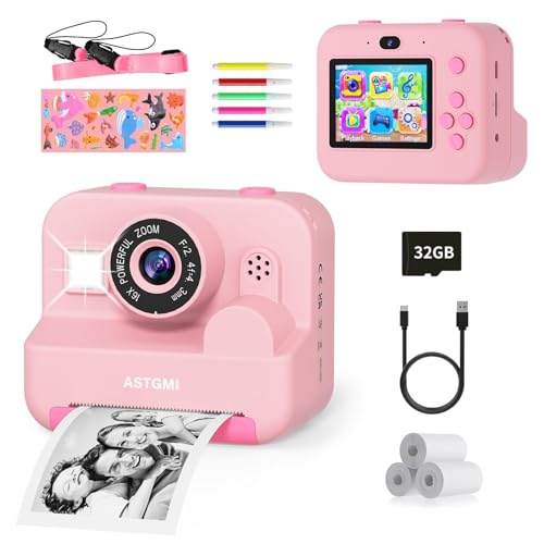 Câmara fotos infantis instantâneas, selfie câmara instanea, 1080 P 2,4 ''HD vídeo câmara fotos infantis para crianças com cartão SD de 32 GB, presentes de brinquedo para meninas de 3 a 12 anos