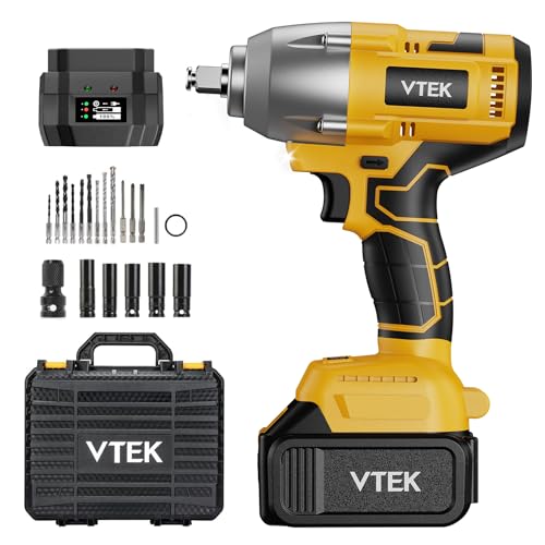 VTEK Chave de impacto sem fio, porta-brocas de 1/2 polegadas, alto par de 700 N.m (515 ft-lb), chave de impacto sem escovas para carro Tiers